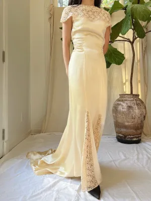 1930s Silk and Tatted Lace Gown - XXS