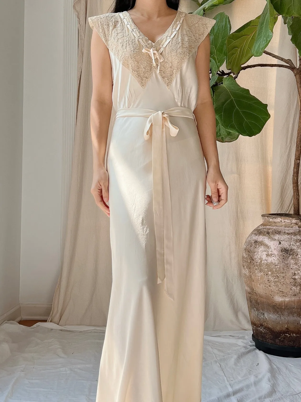 1930s Silk Charmeuse Slip Dress - S