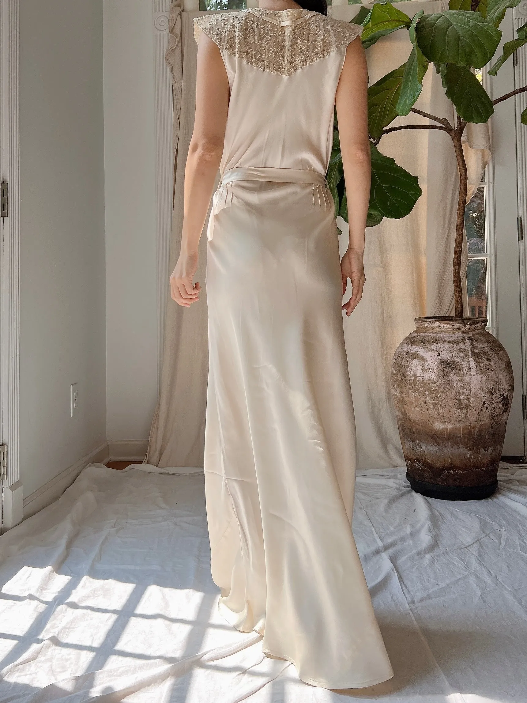 1930s Silk Charmeuse Slip Dress - S
