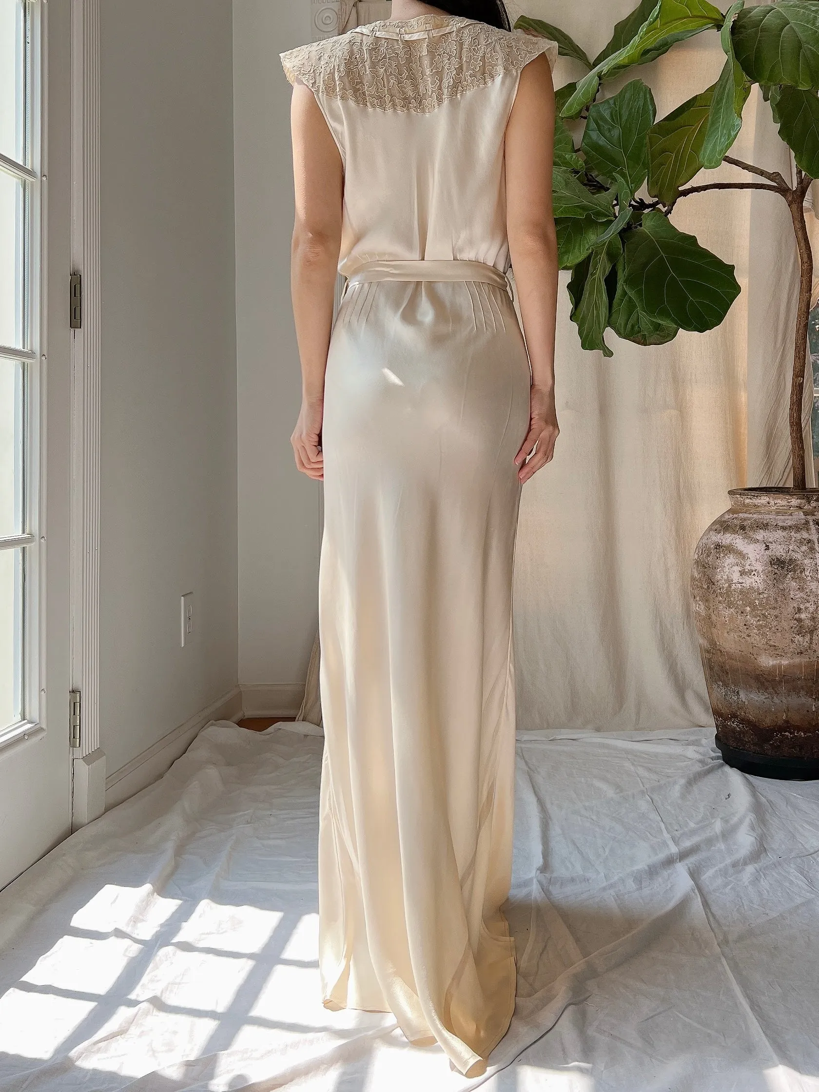 1930s Silk Charmeuse Slip Dress - S