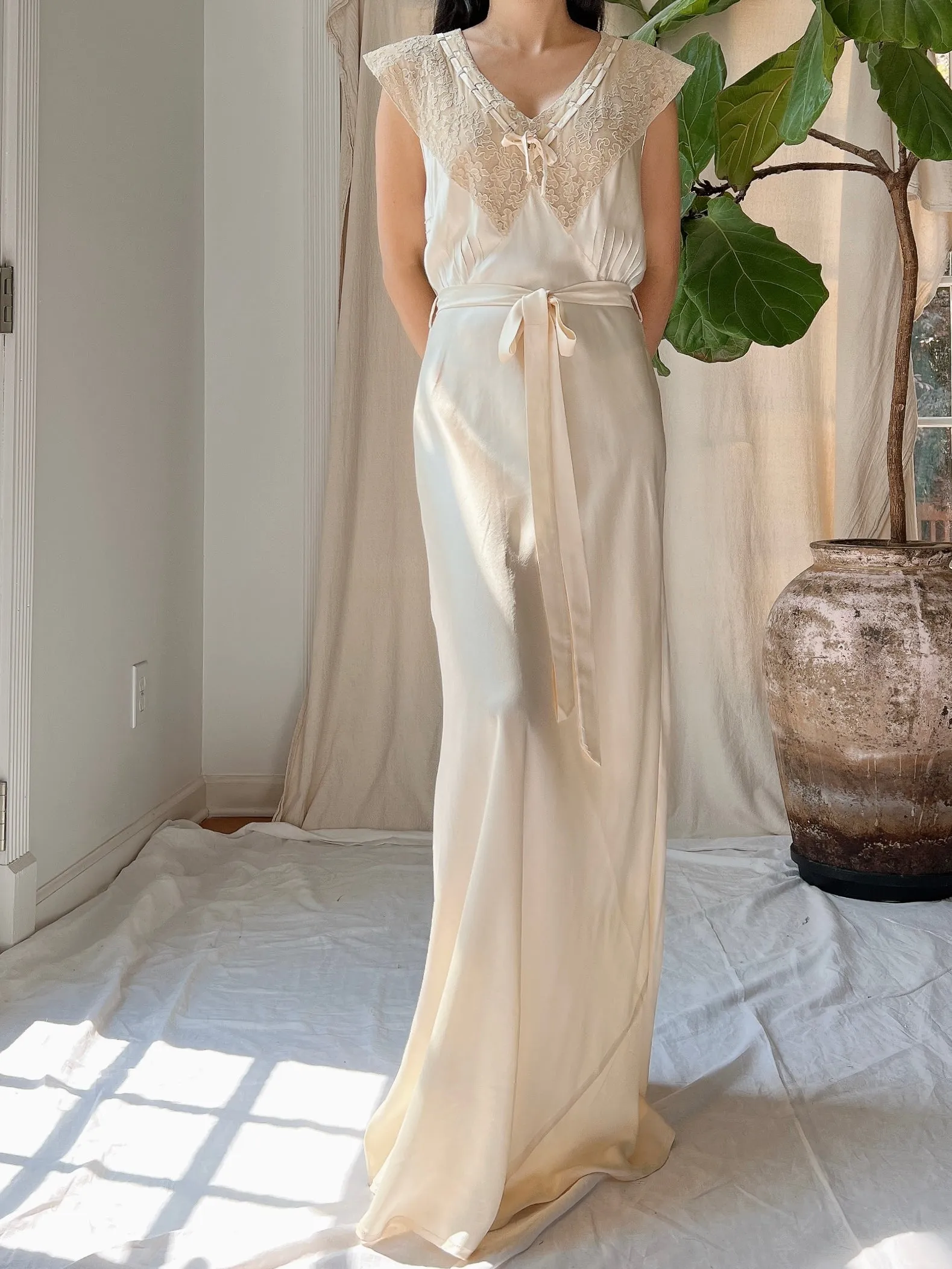 1930s Silk Charmeuse Slip Dress - S