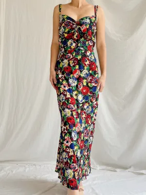 1930s Silk Floral Dress - S