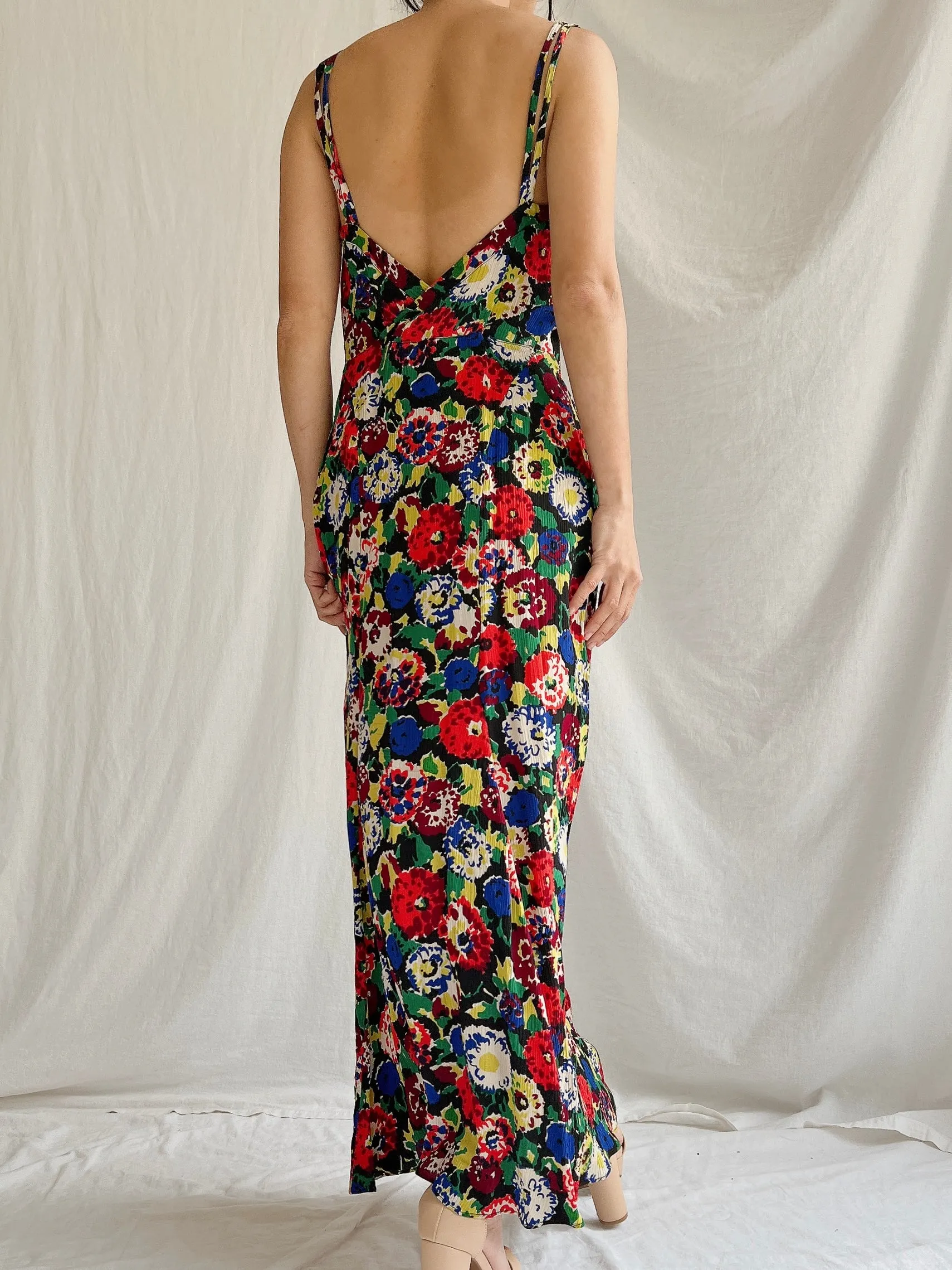 1930s Silk Floral Dress - S