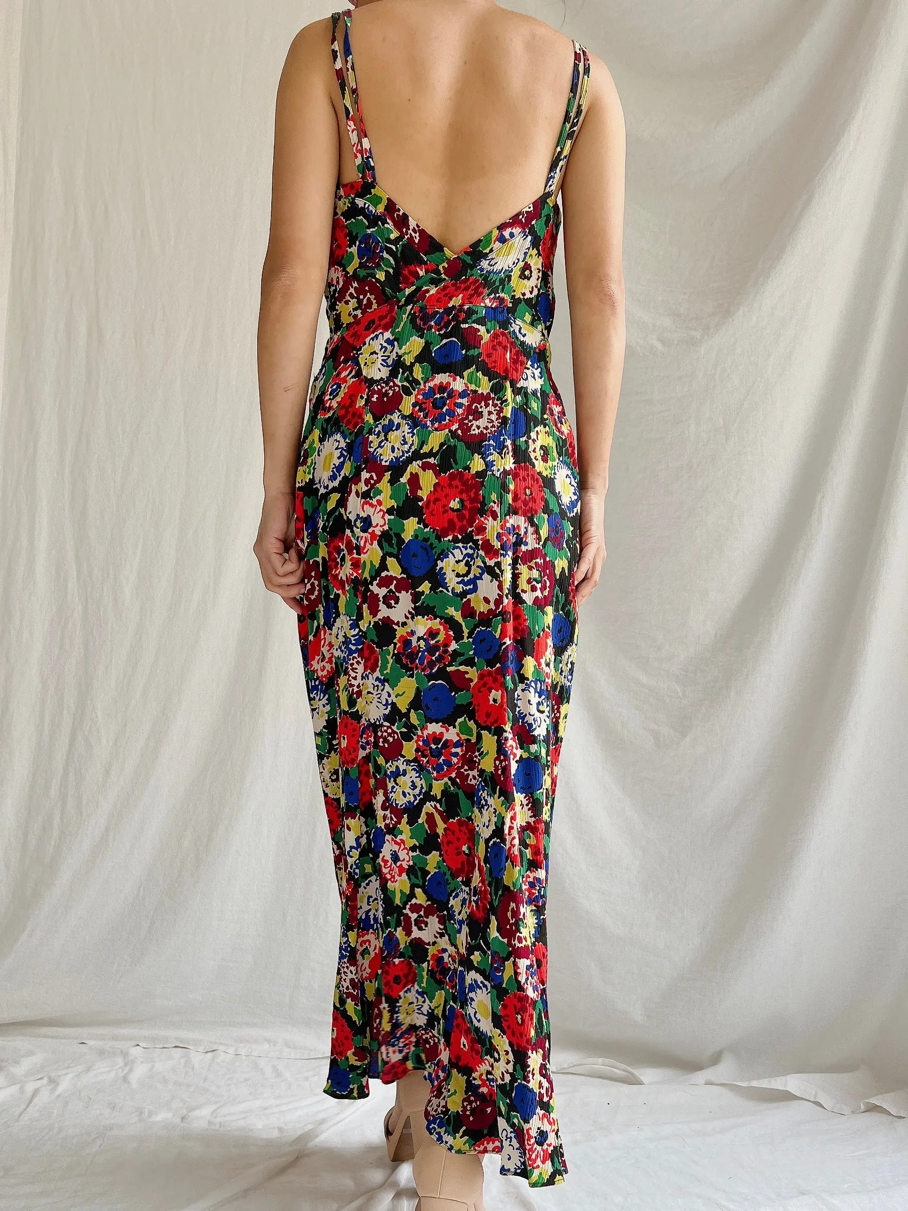 1930s Silk Floral Dress - S