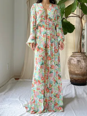 1940s Rayon/Nylon Poet Sleeve Dressing Gown - S/M