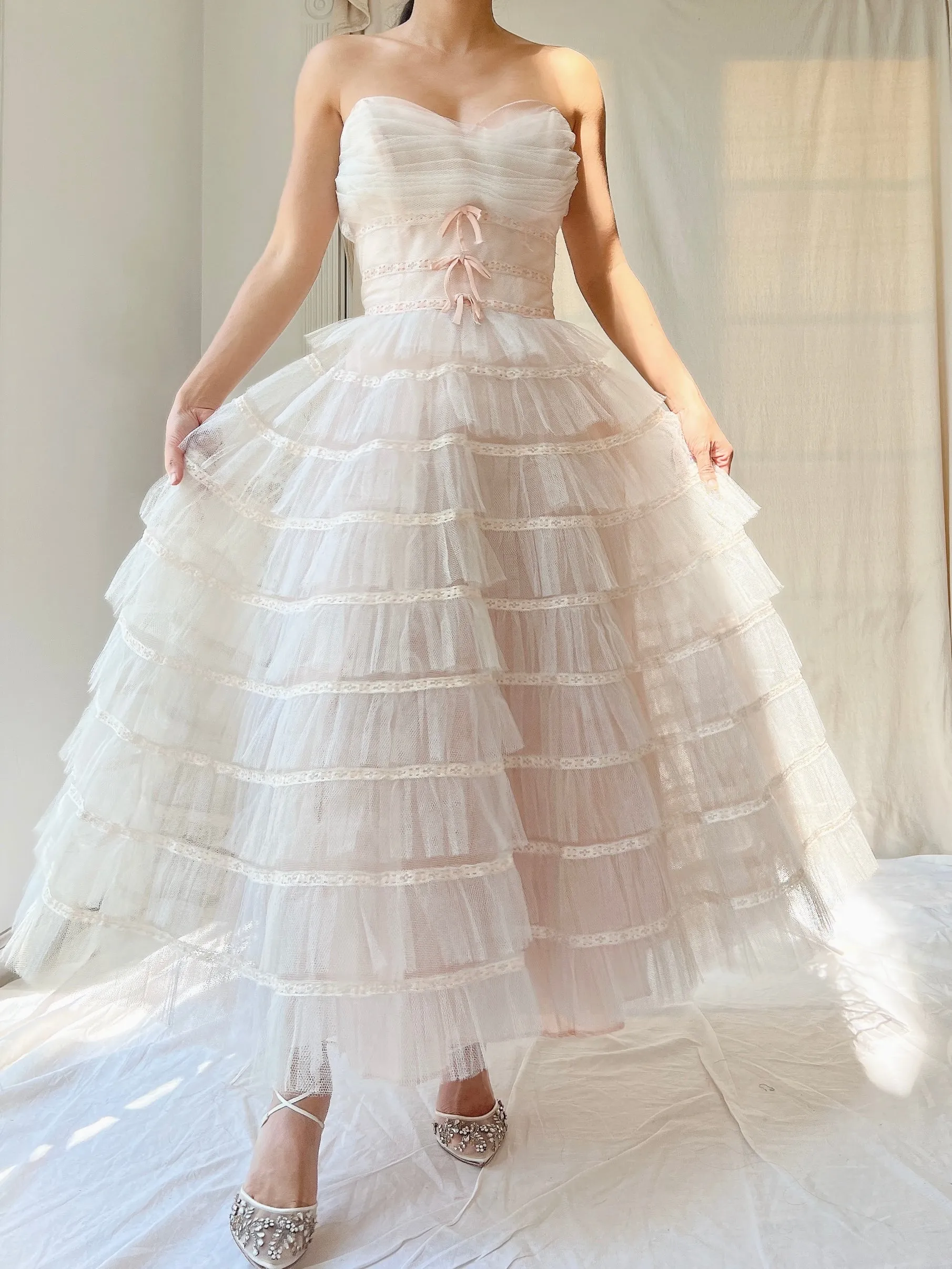 1950s Tulle Blush Dress - XS/S