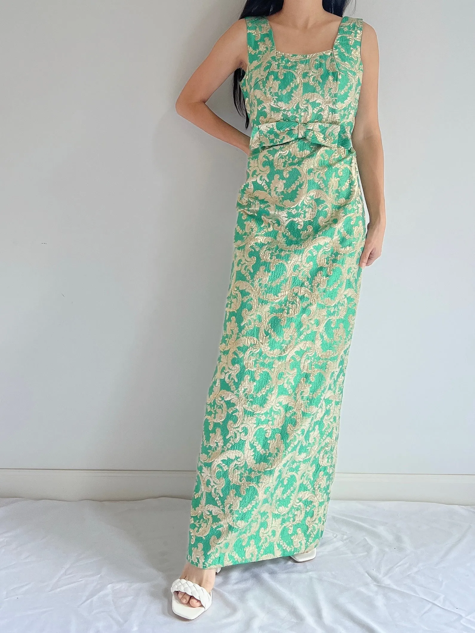 1960s Emerald Brocade Dress - S/M