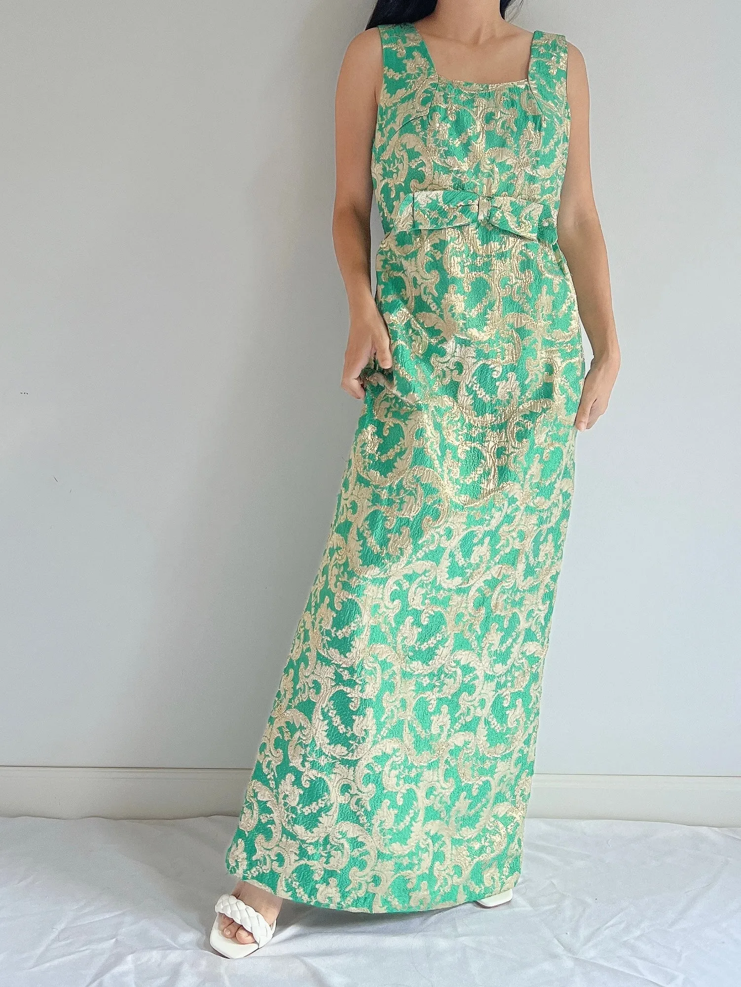 1960s Emerald Brocade Dress - S/M