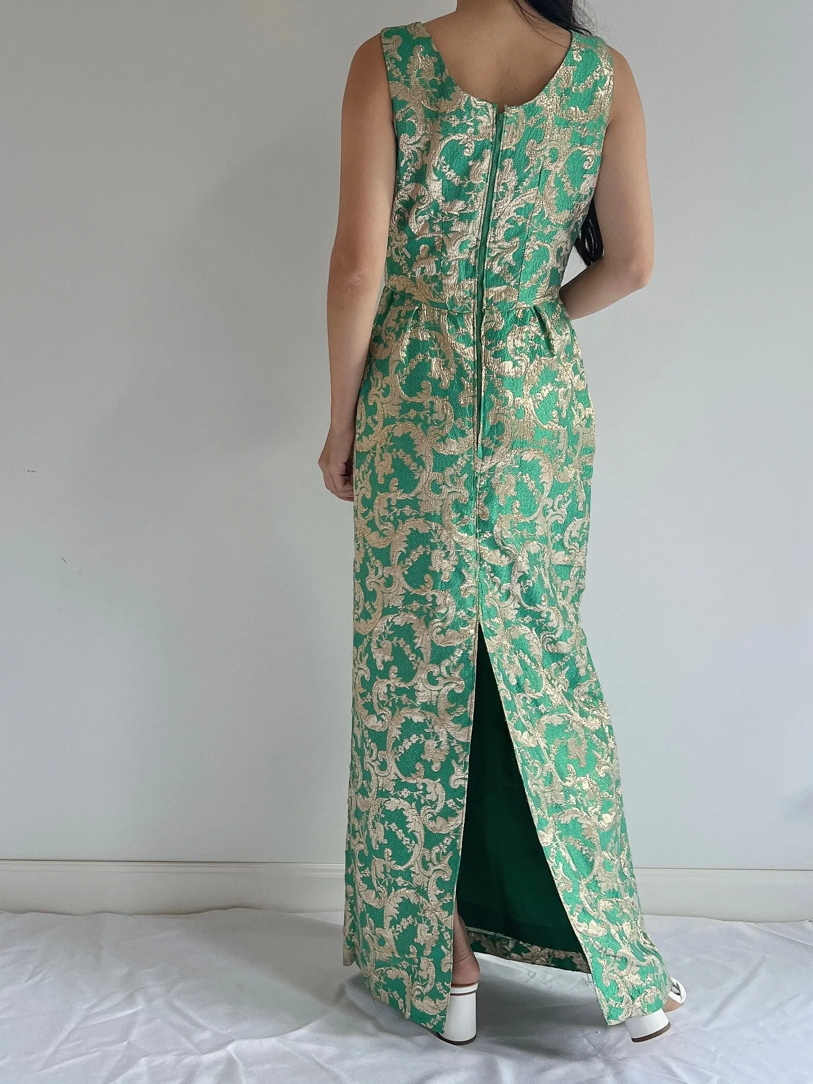 1960s Emerald Brocade Dress - S/M