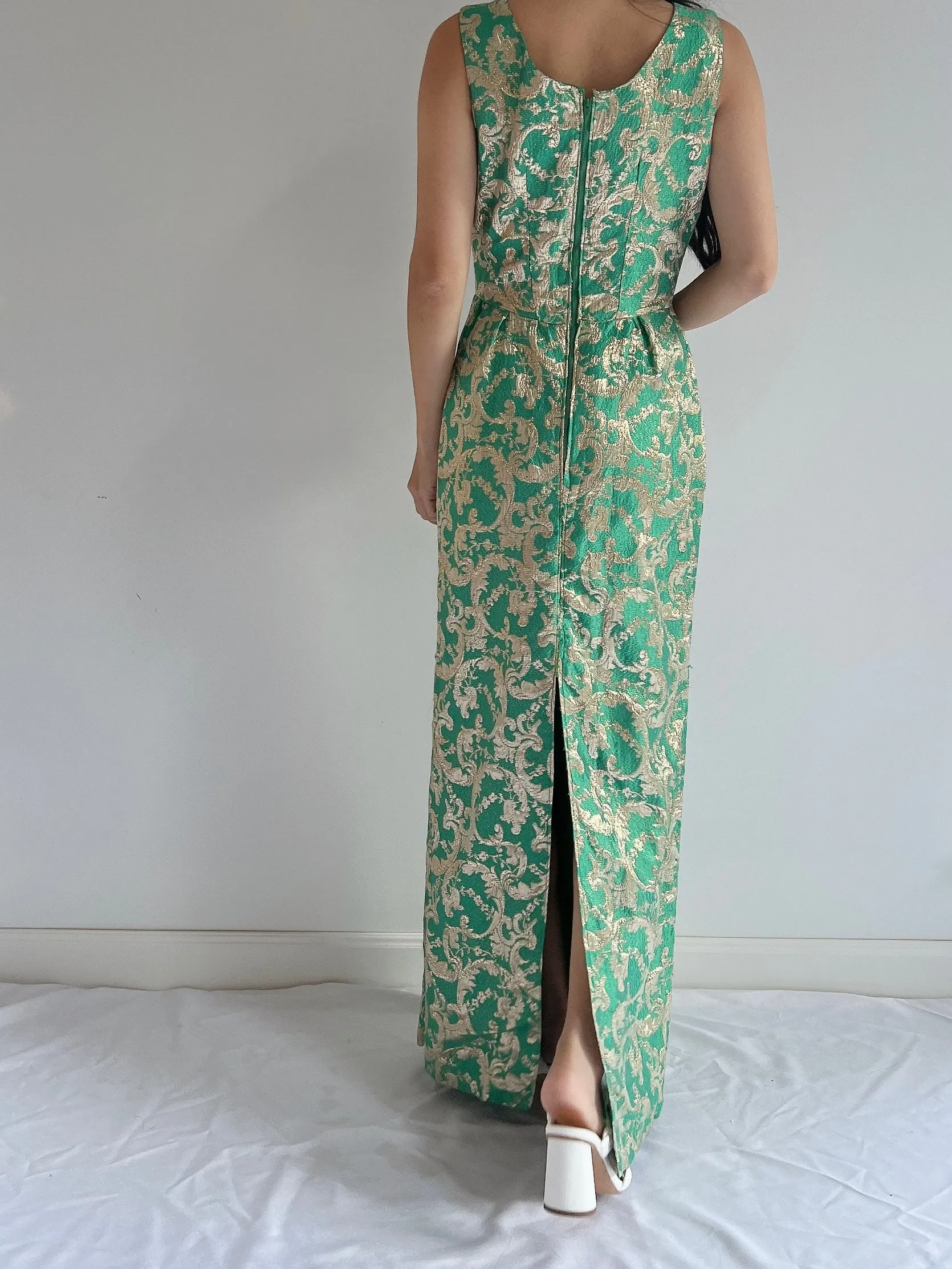 1960s Emerald Brocade Dress - S/M