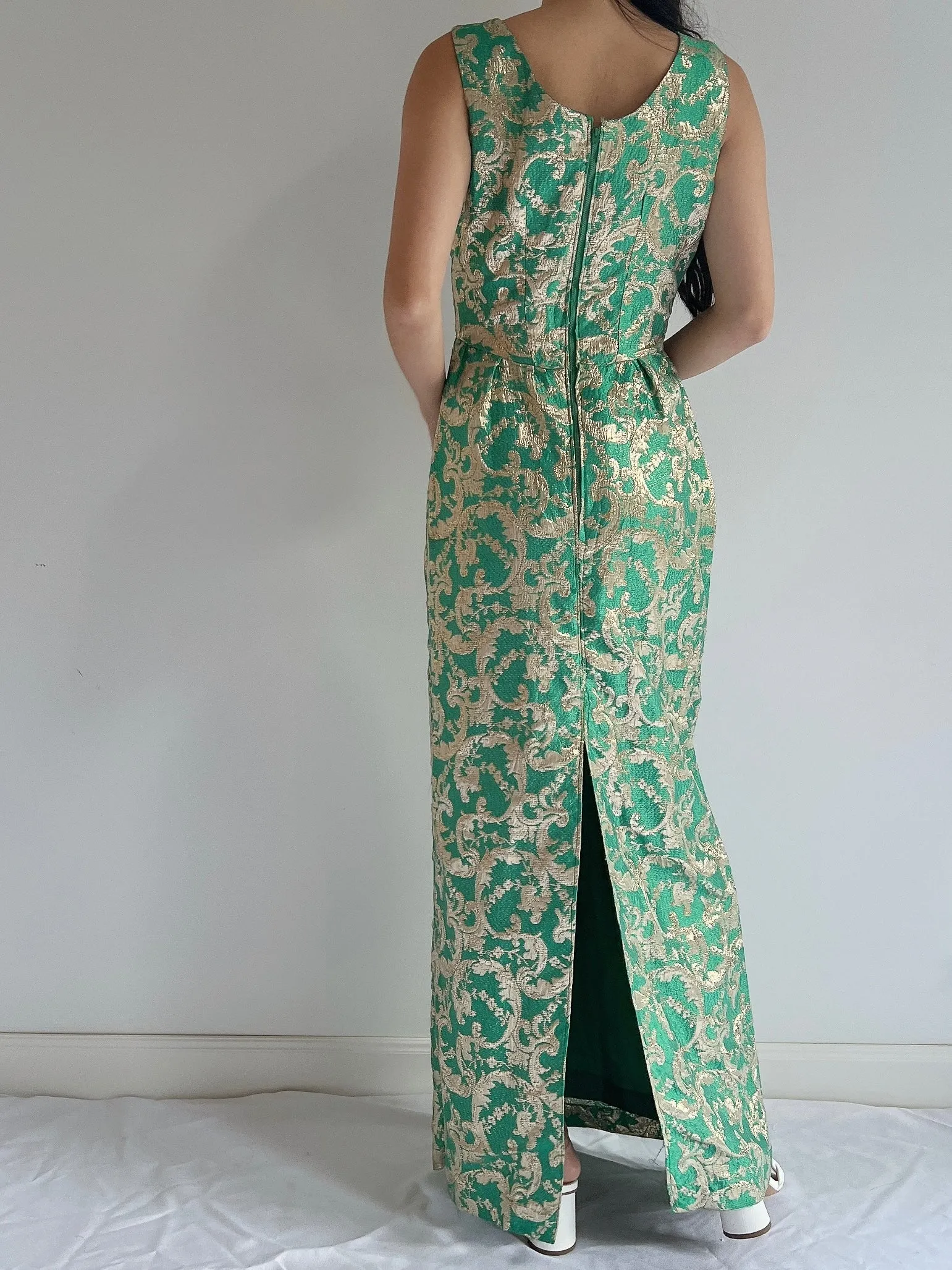 1960s Emerald Brocade Dress - S/M