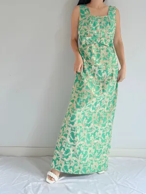 1960s Emerald Brocade Dress - S/M