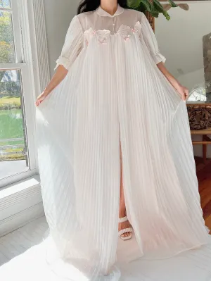1960s Nylon Light Pink Pleated Dressing Gown - OSFM