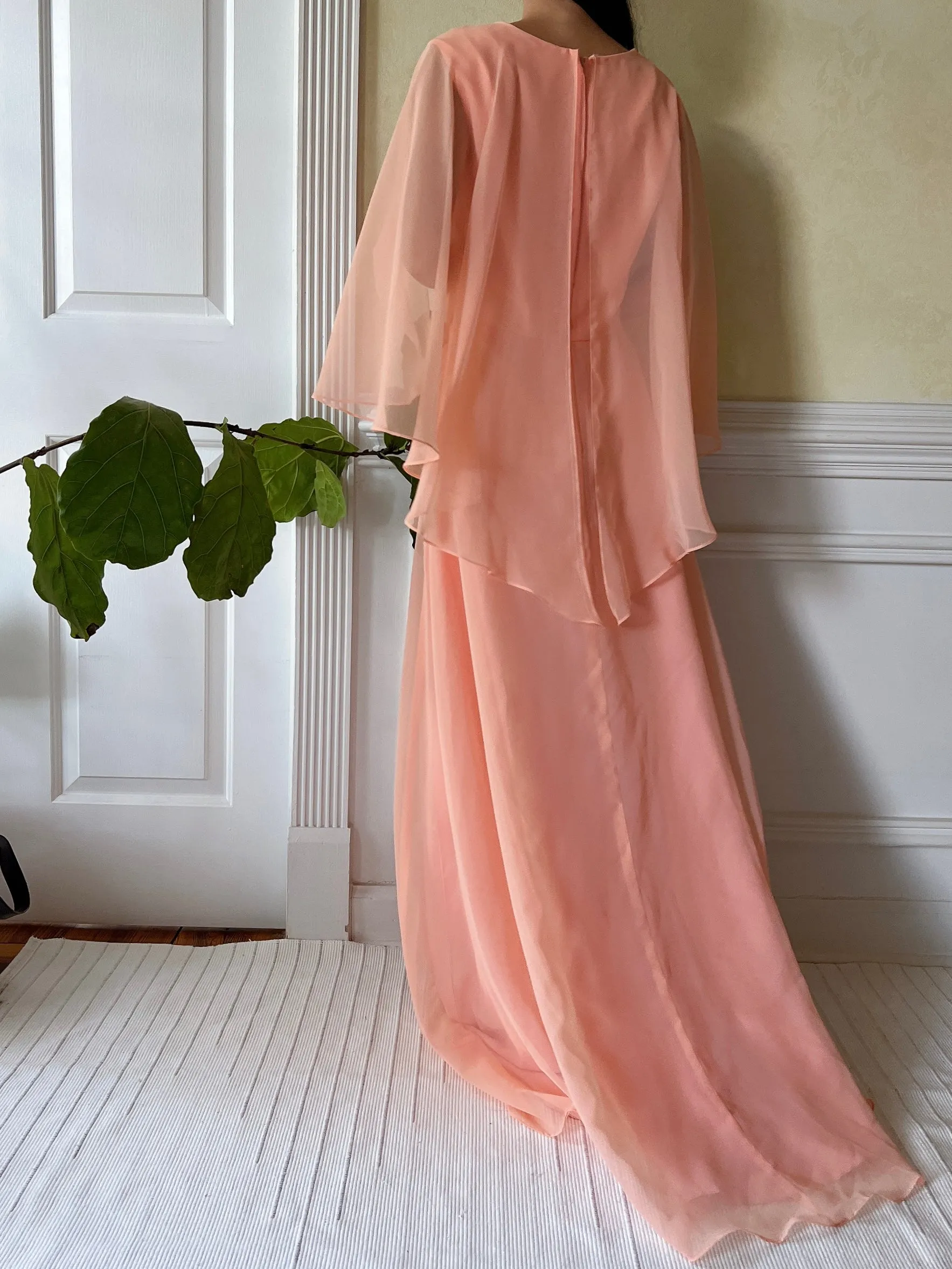 1960s Peach Chiffon Dress - M