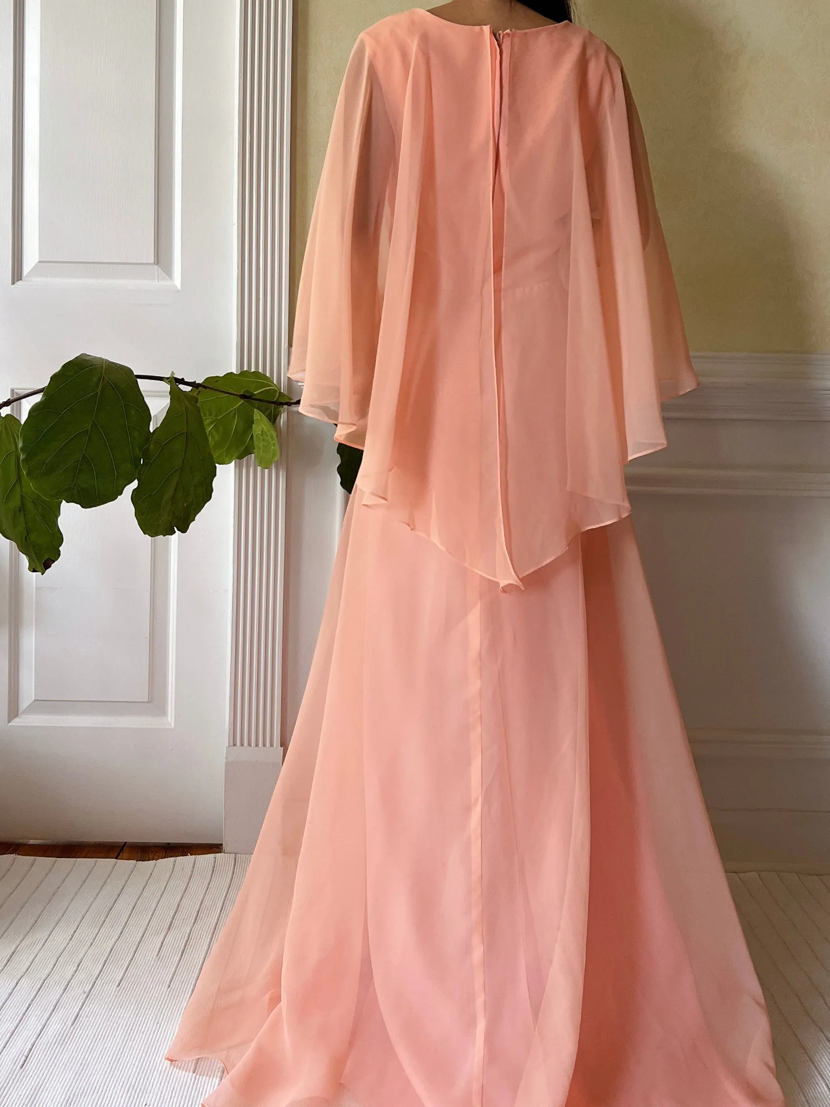 1960s Peach Chiffon Dress - M