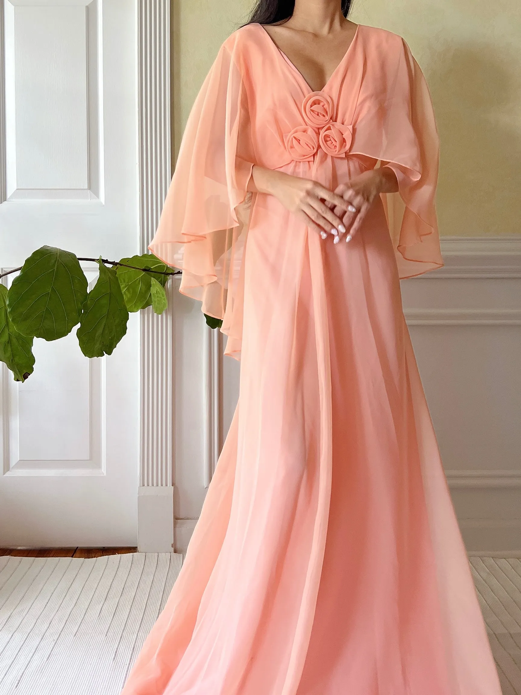 1960s Peach Chiffon Dress - M