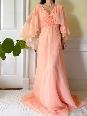1960s Peach Chiffon Dress - M
