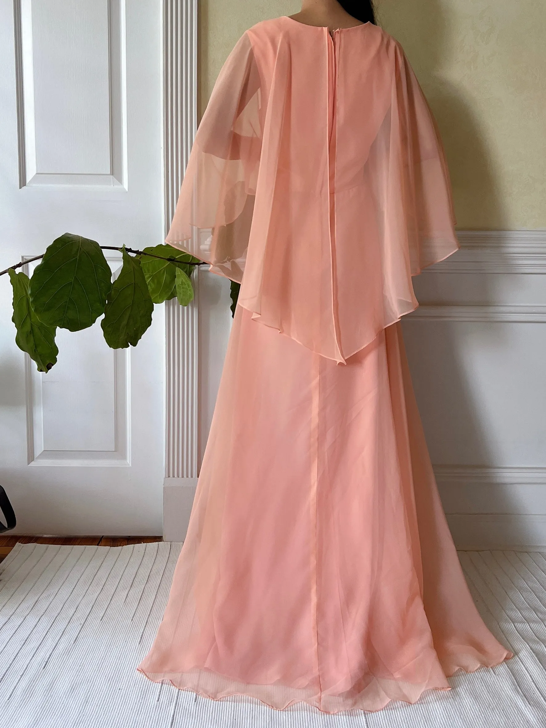 1960s Peach Chiffon Dress - M