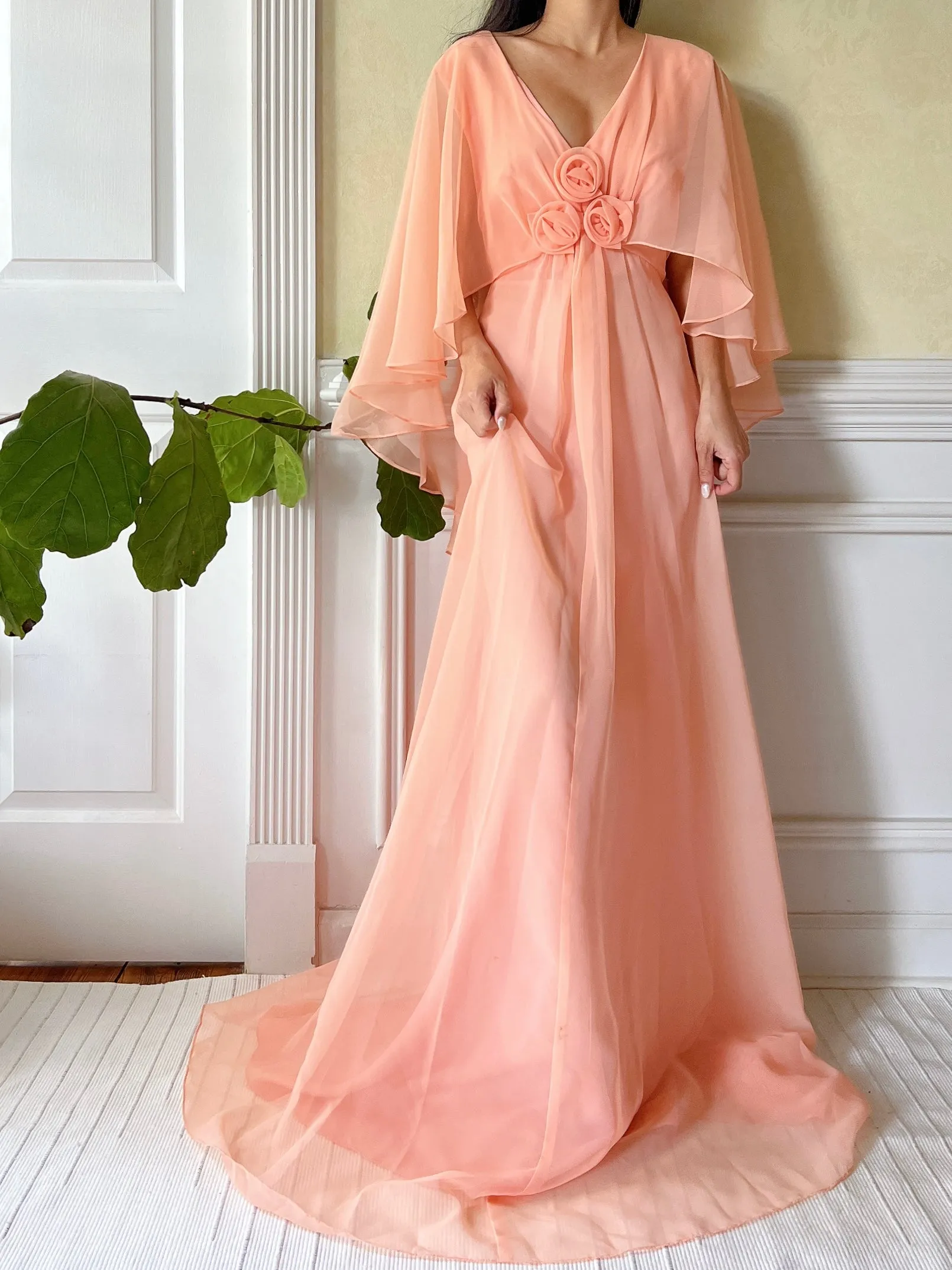 1960s Peach Chiffon Dress - M
