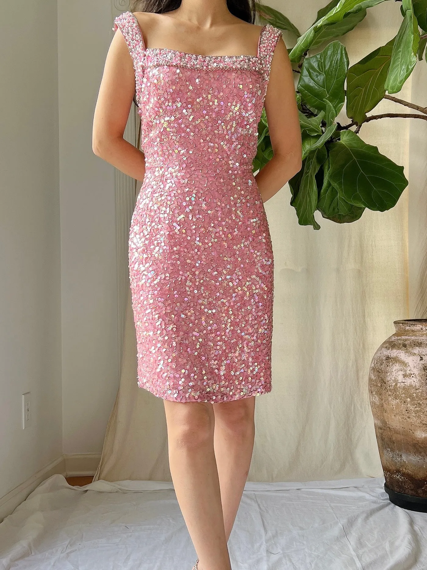 1980s Pink Sequins Dress - S/M