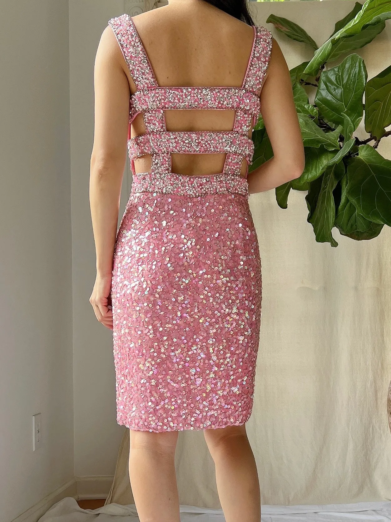 1980s Pink Sequins Dress - S/M