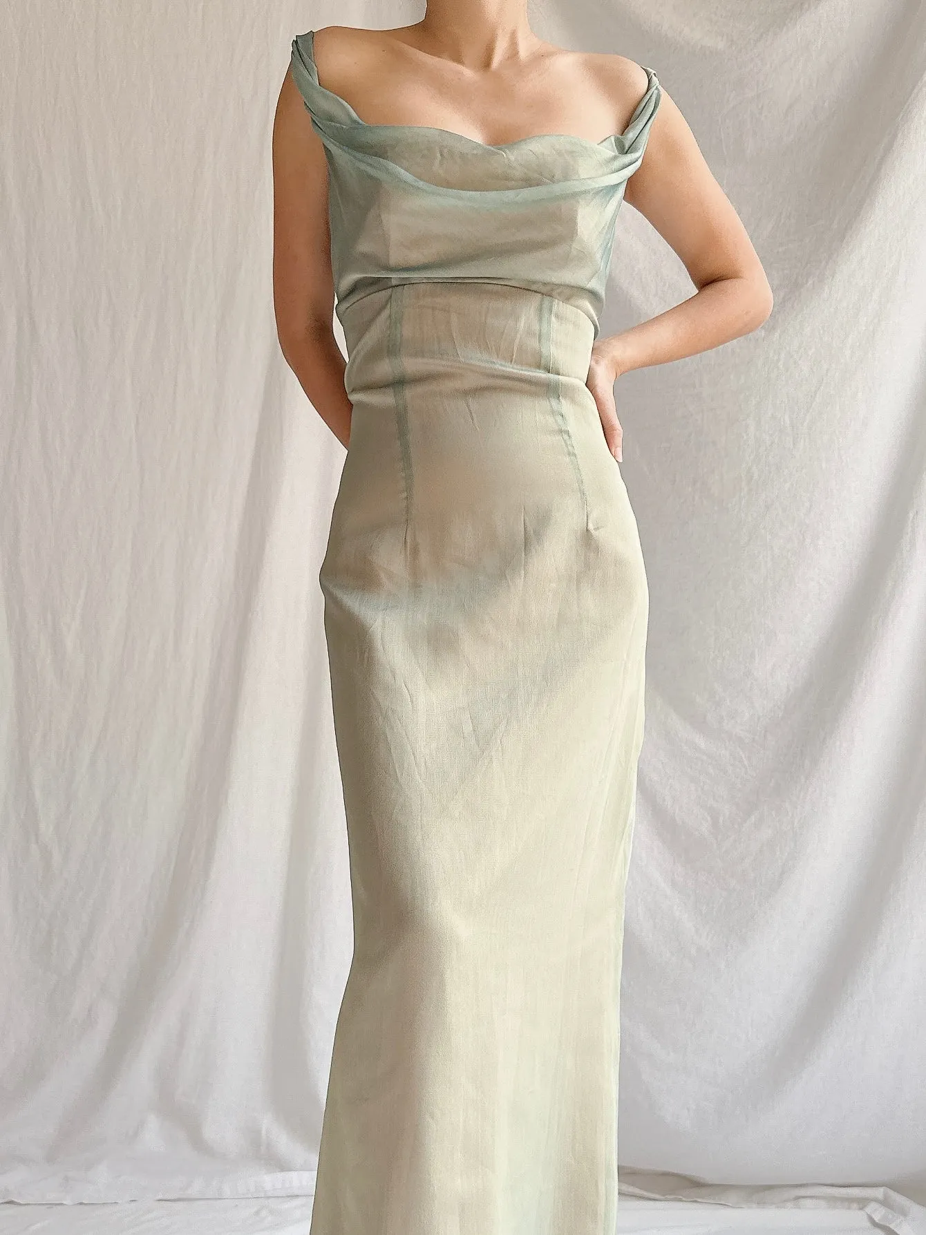1990s Emanuelle Khanh Paris Seafoam Dress - S/6
