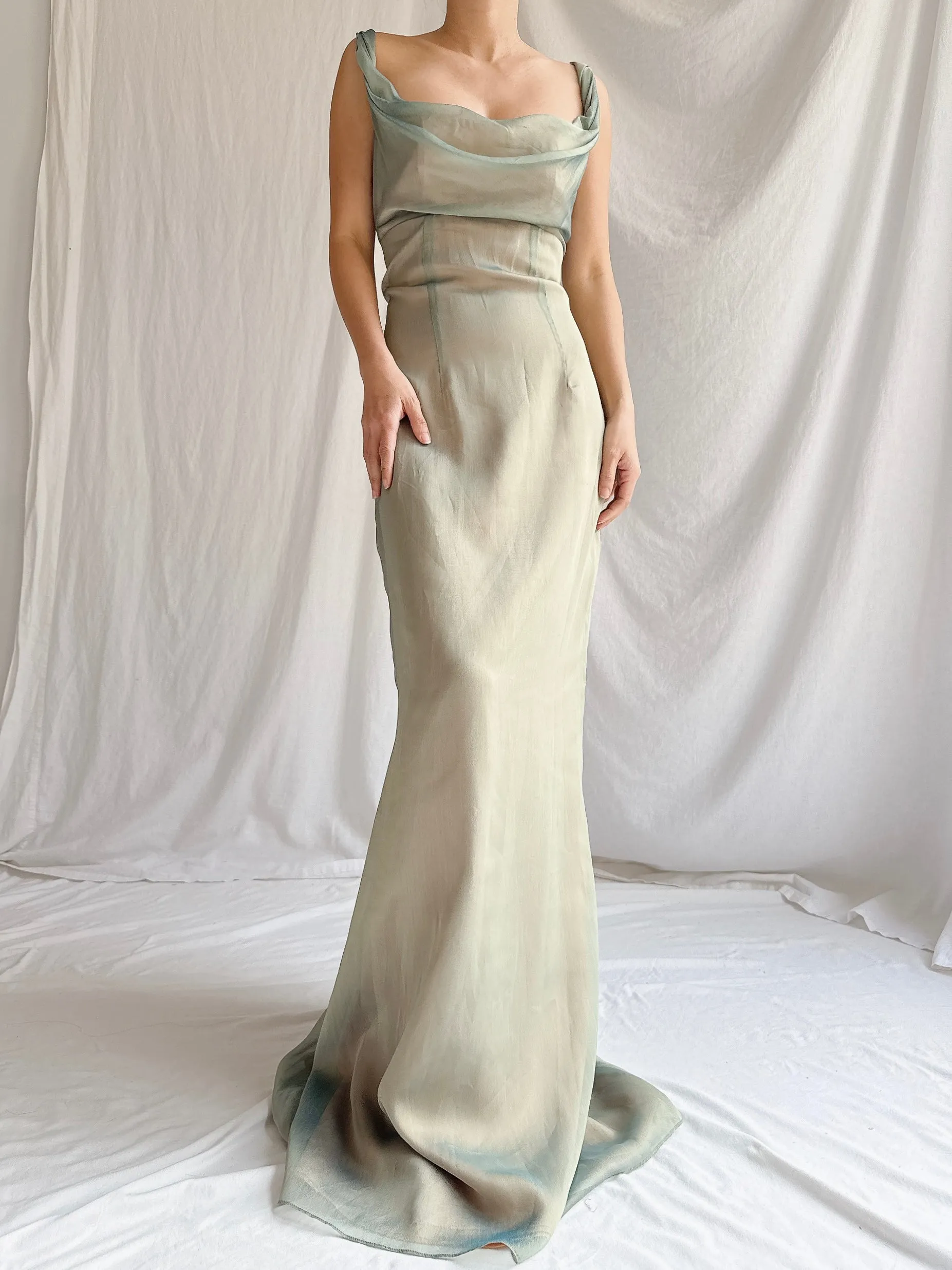 1990s Emanuelle Khanh Paris Seafoam Dress - S/6