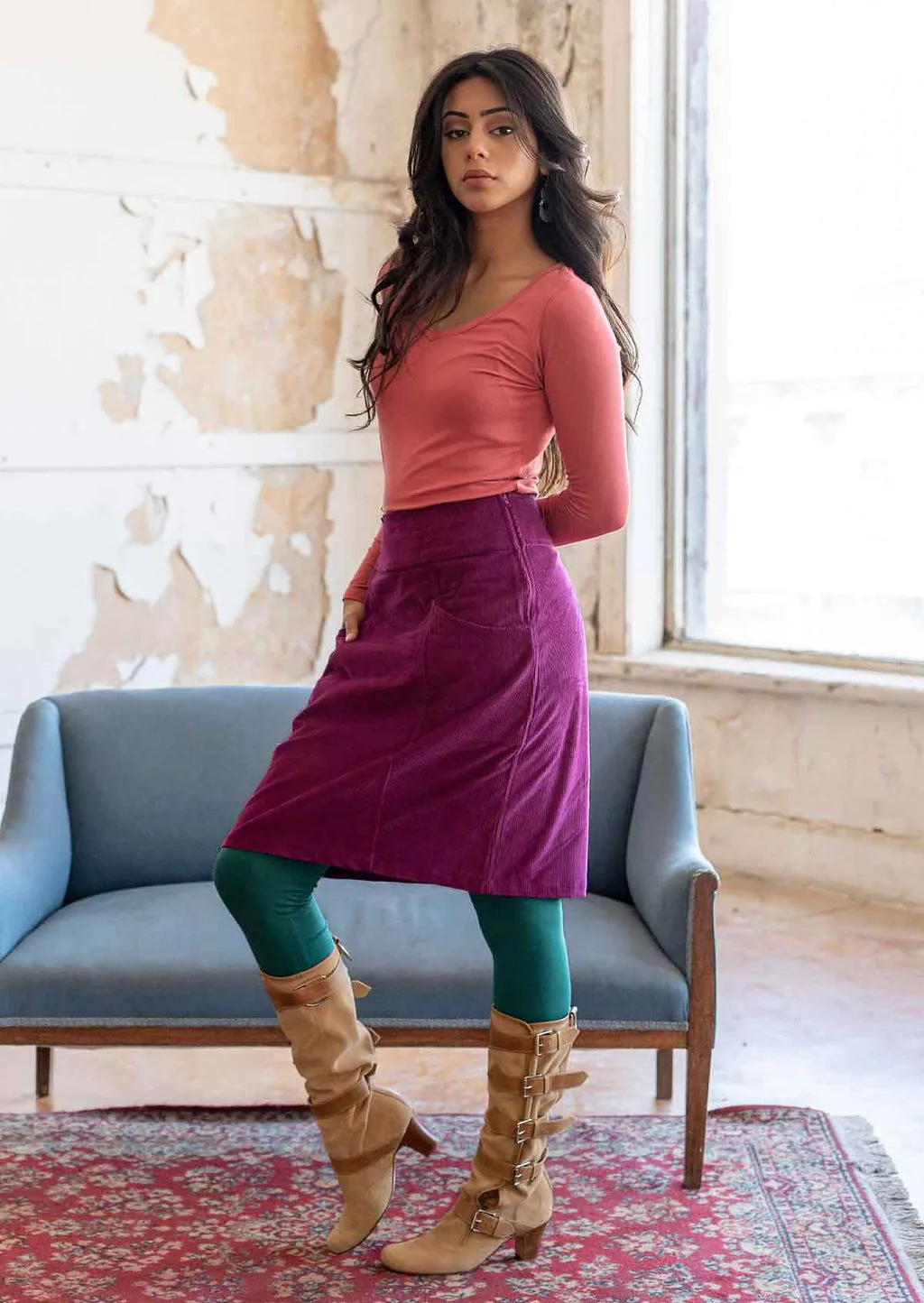Aalia Corduroy Skirt Plum Caspia
