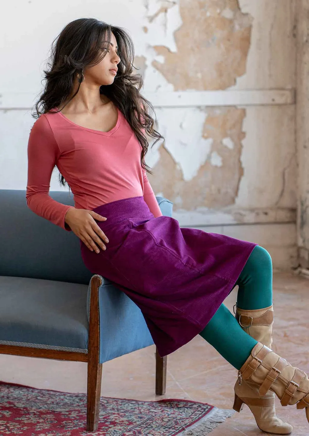 Aalia Corduroy Skirt Plum Caspia