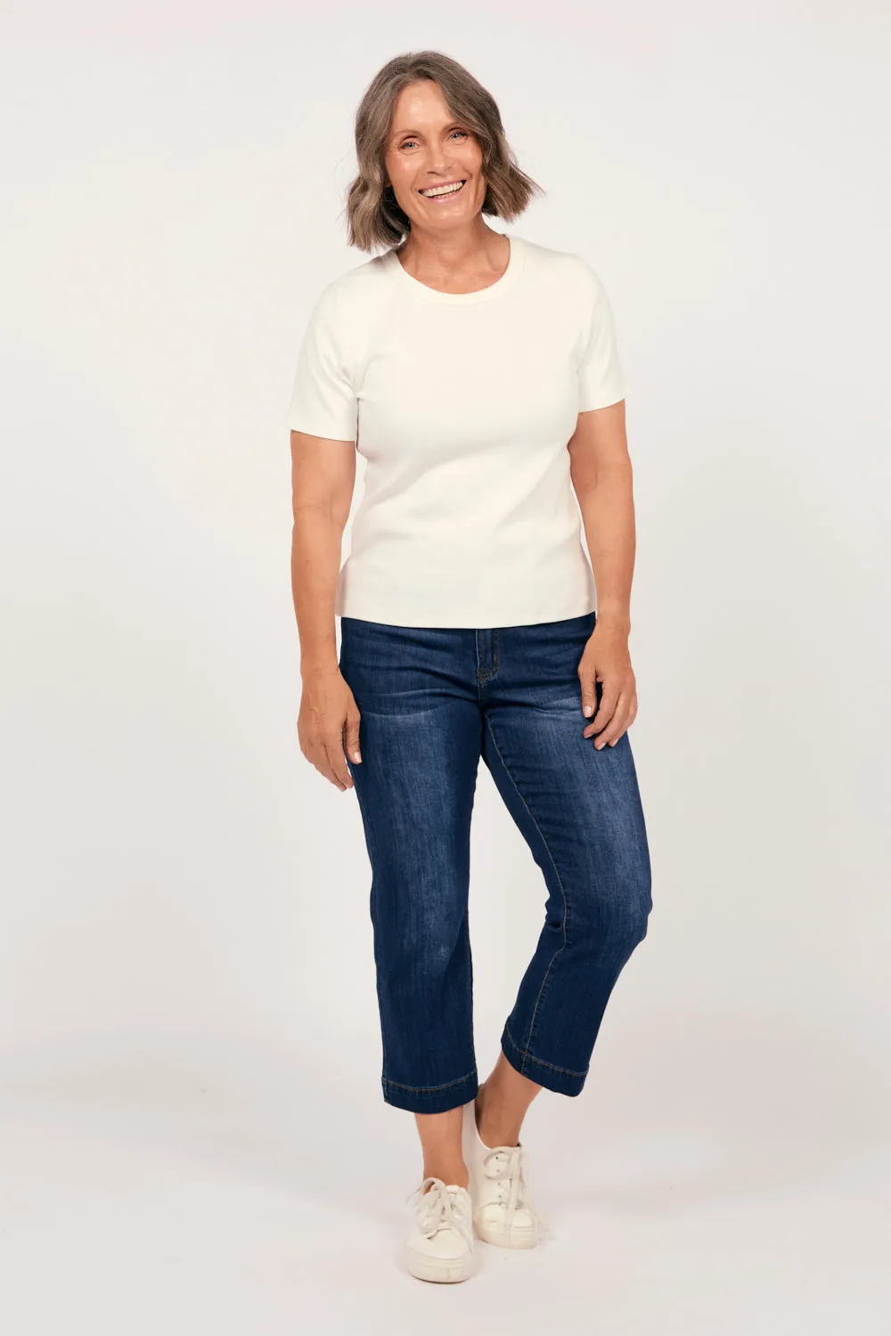 Adrift Denim Cropped Straight Leg Jeans in Dark Wash