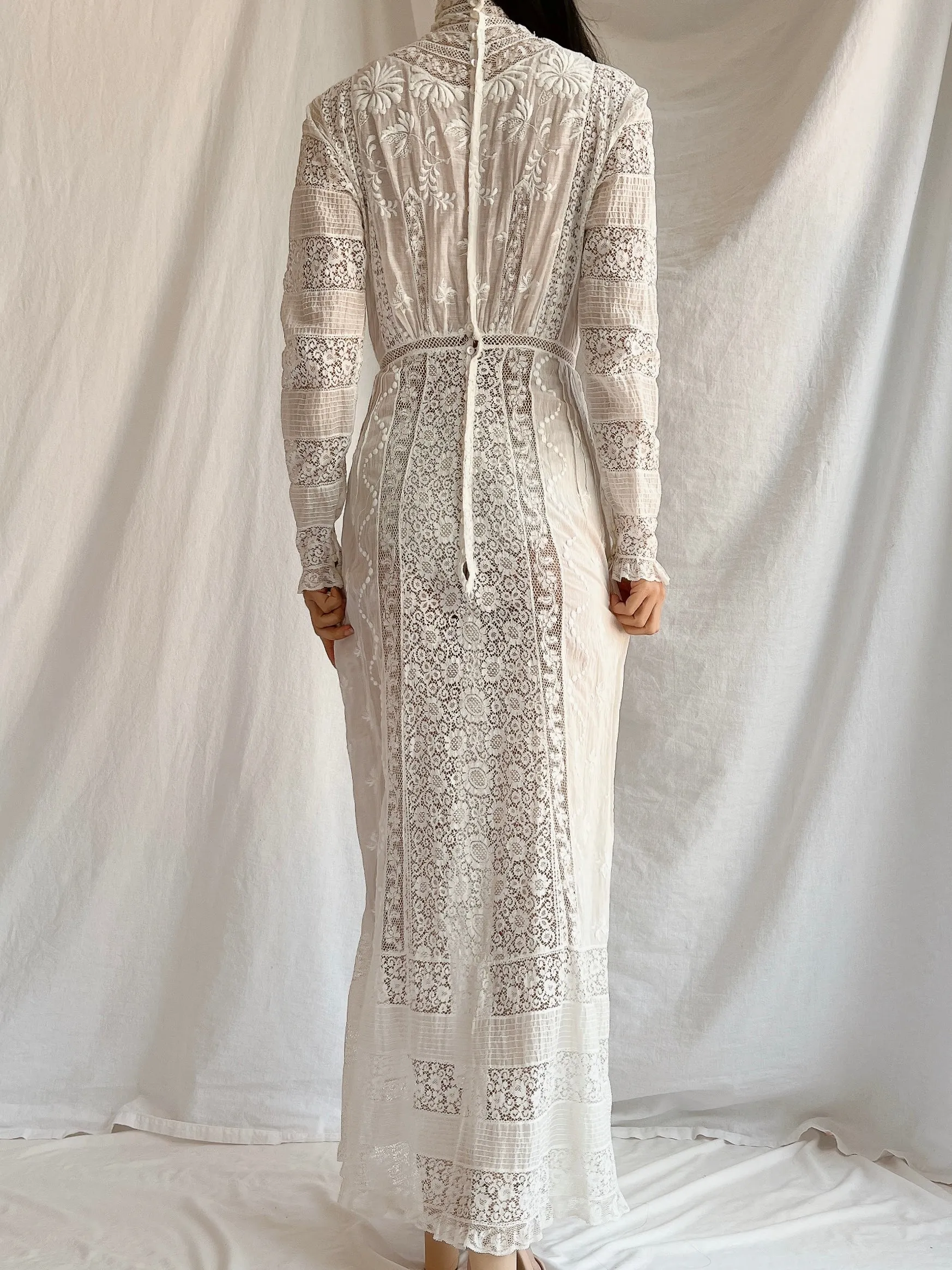 Antique Embroidered Lace Dress - XS