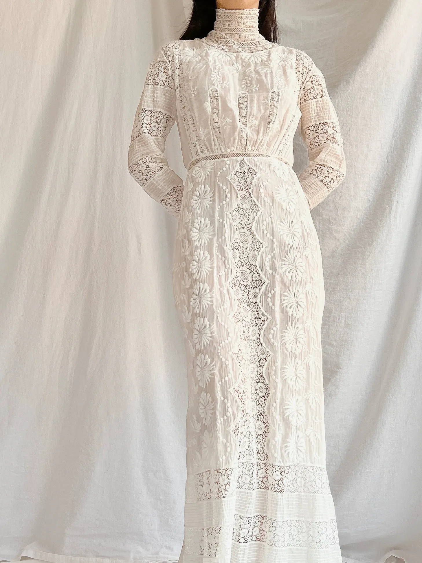 Antique Embroidered Lace Dress - XS