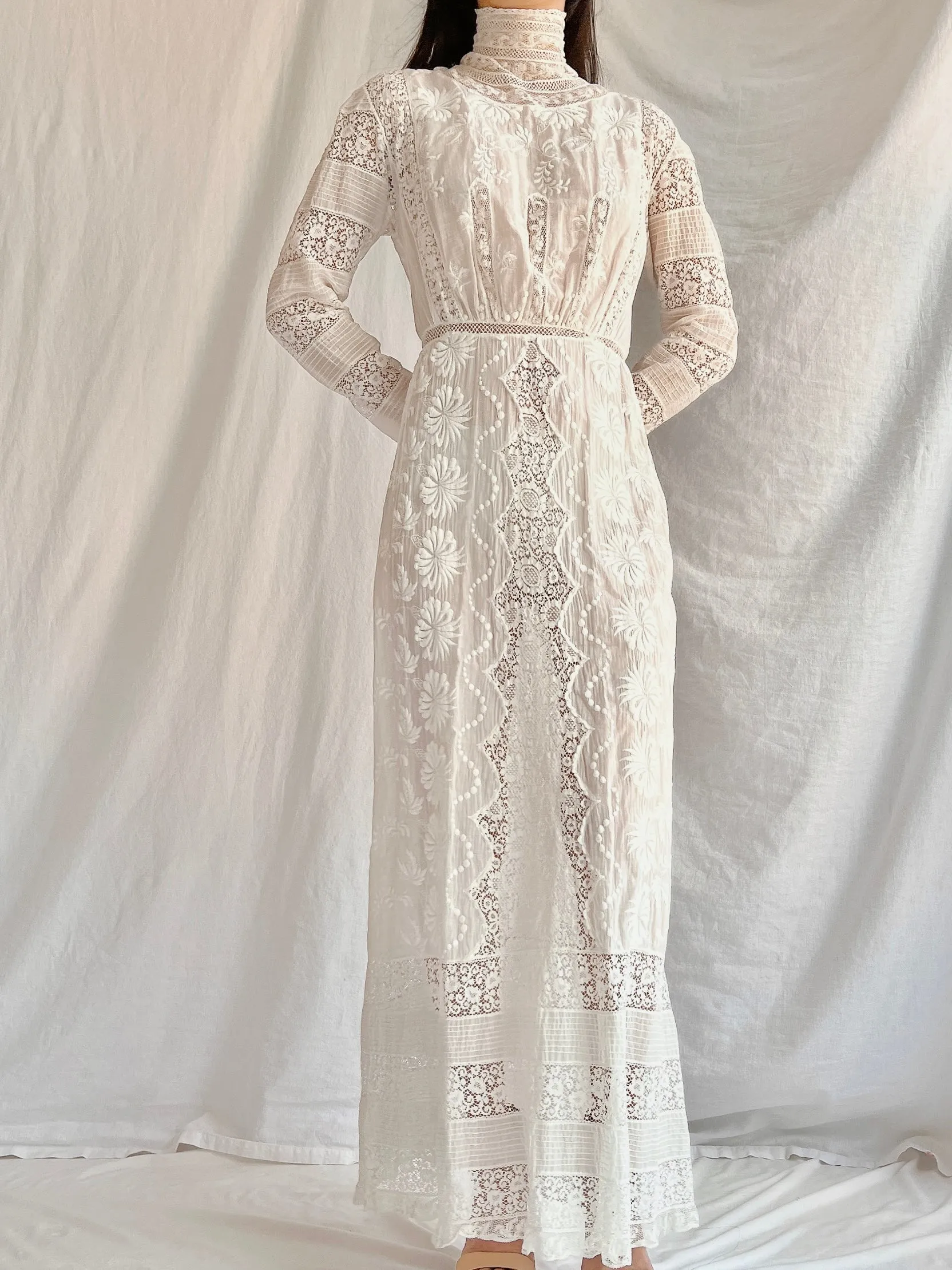 Antique Embroidered Lace Dress - XS