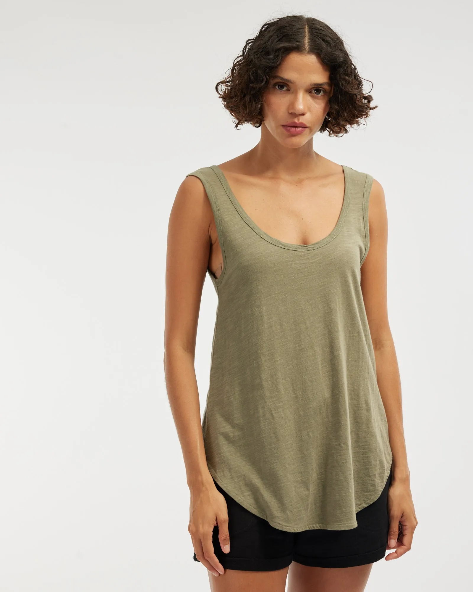 Bailey Rounded Hem Tank - Khaki