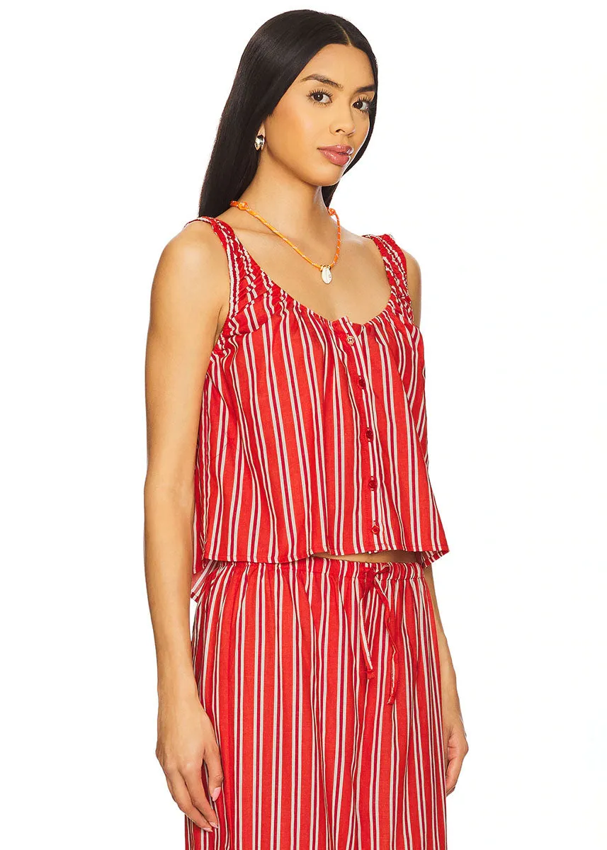Betty Stripe Scoop Neck Cami - Vibrant Red Multi