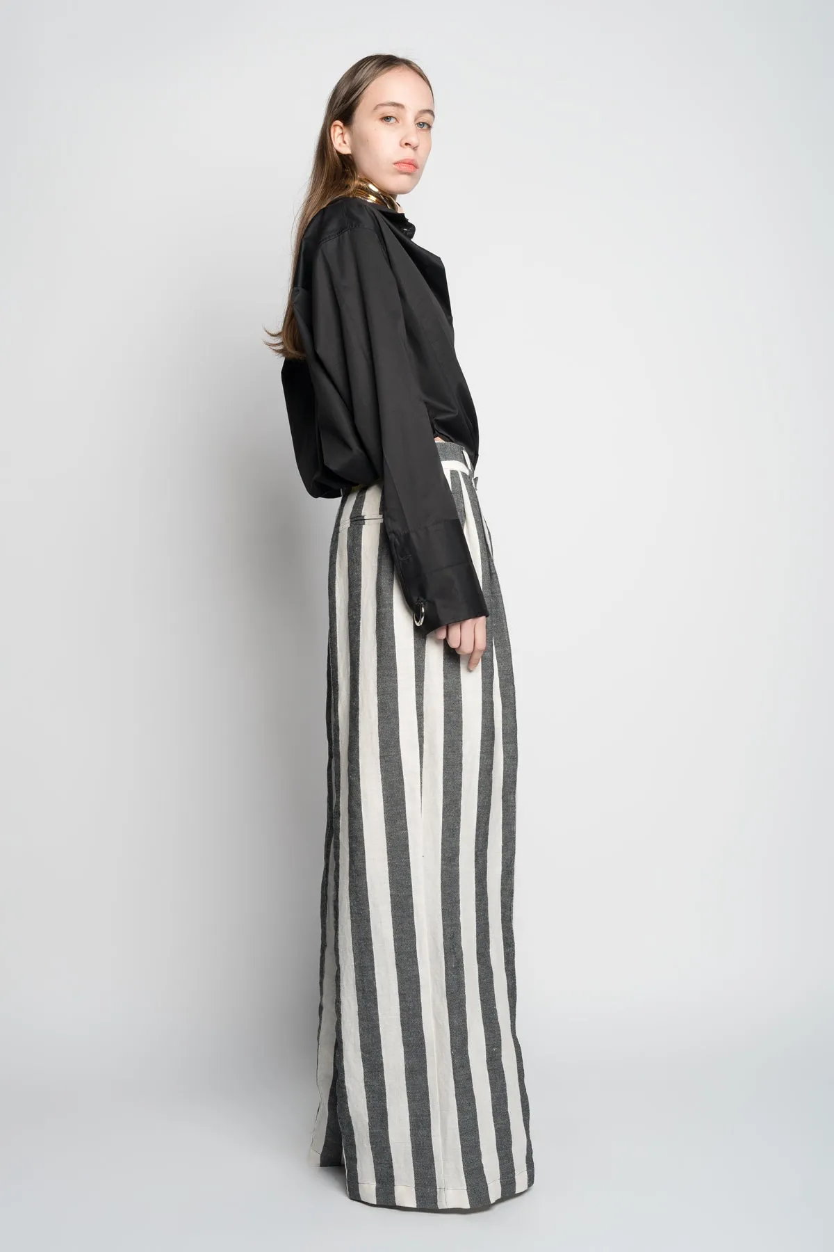 BLACK AND WHITE STRIPES WIDE LEG TROUSERS