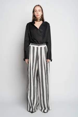 BLACK AND WHITE STRIPES WIDE LEG TROUSERS