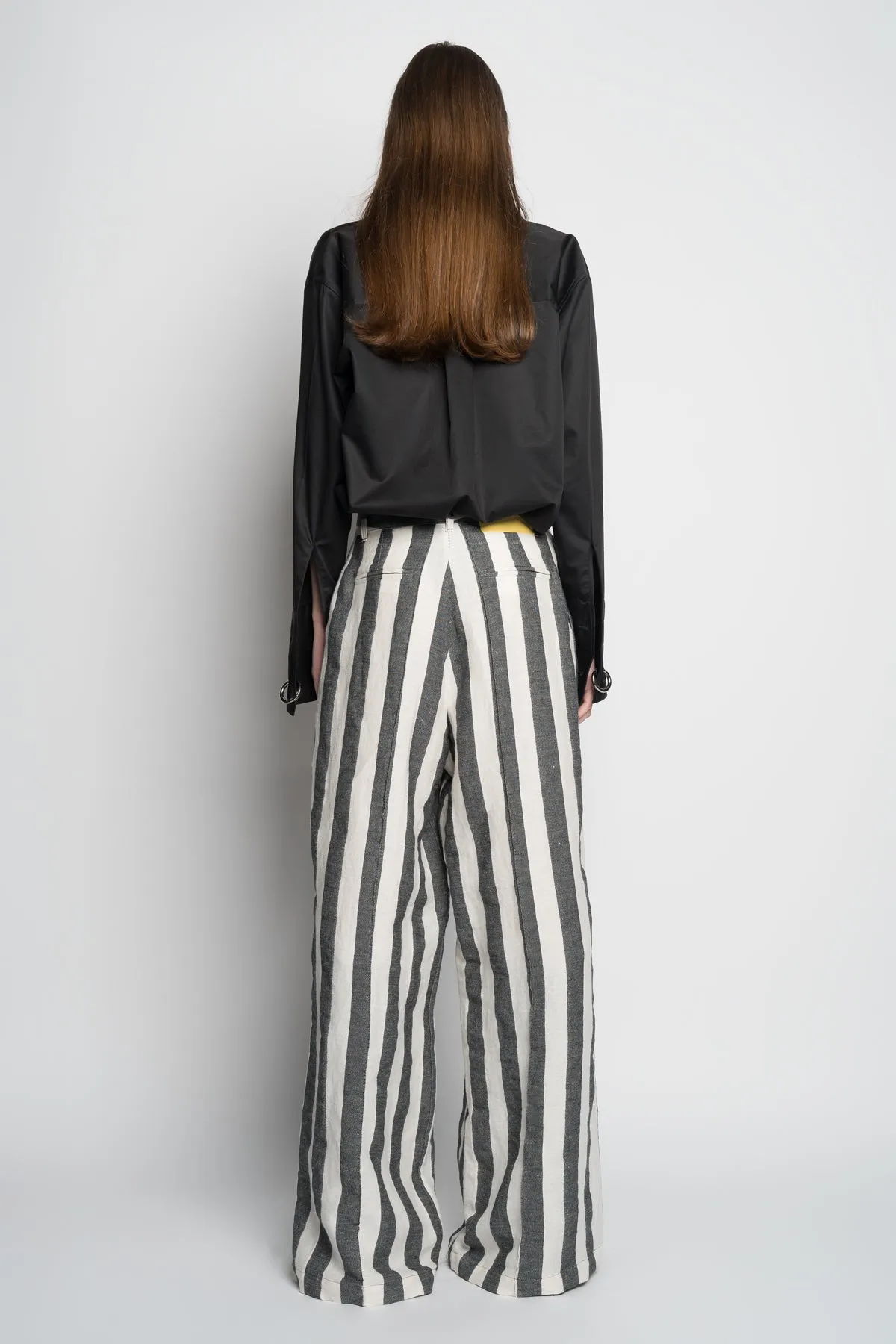 BLACK AND WHITE STRIPES WIDE LEG TROUSERS