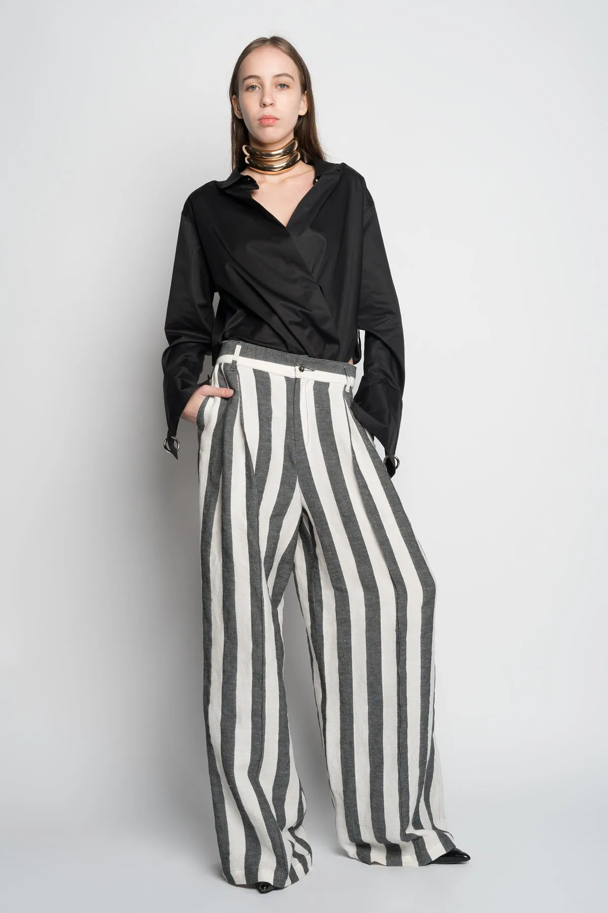 BLACK AND WHITE STRIPES WIDE LEG TROUSERS
