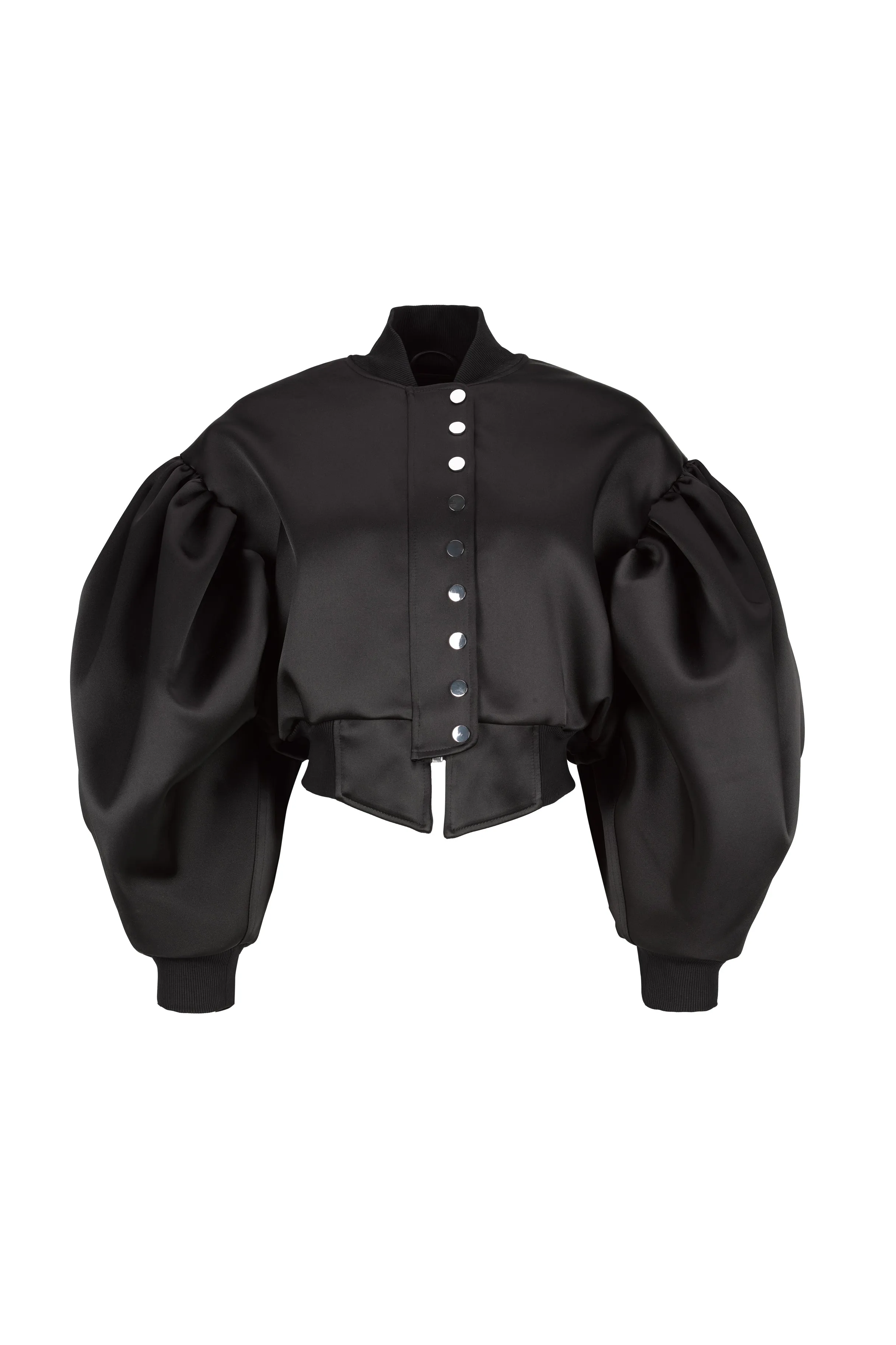 BLACK BOMBER JACKET WITH PUFF SLEEVES