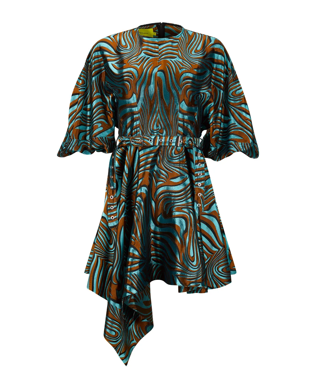 BLUE ZEBRA BROCADE BALLOON SLEEVE DRESS