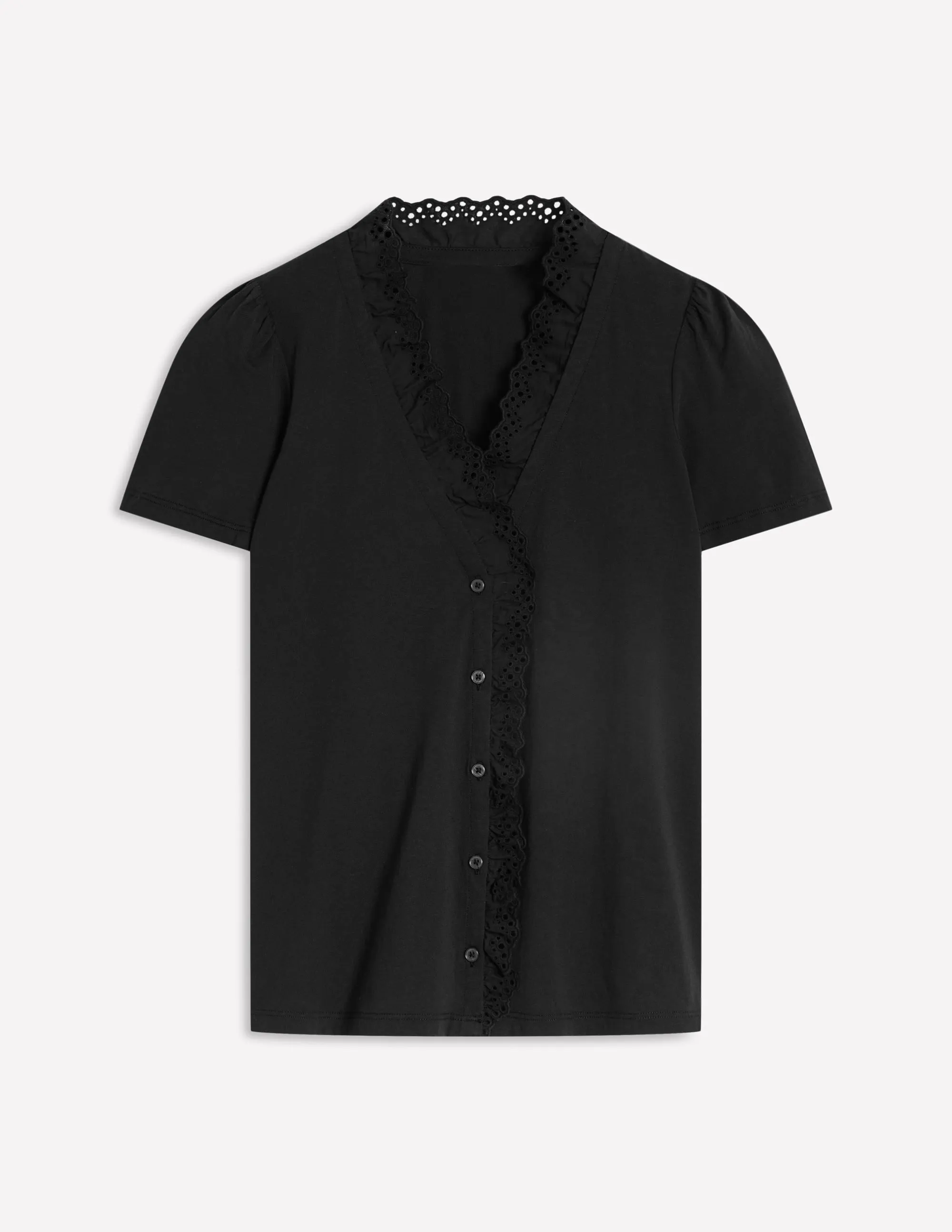 Broderie V-Neck Top-Black