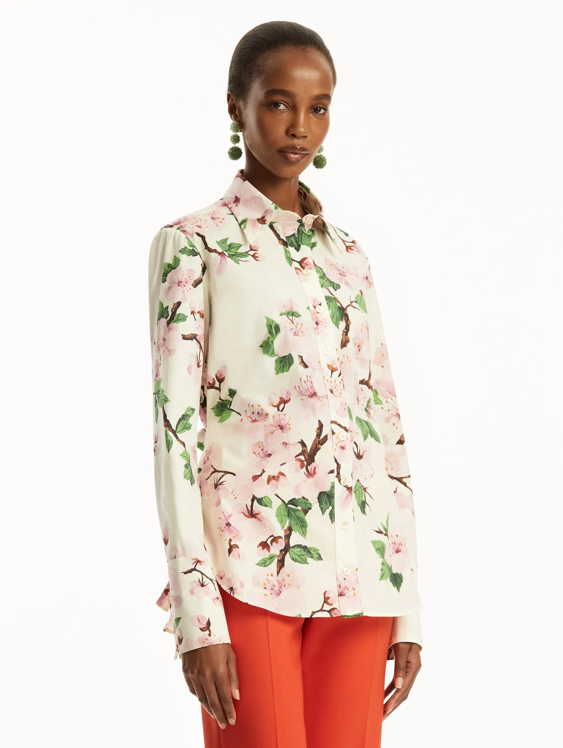 Cherry Blossom Cotton Poplin Blouse