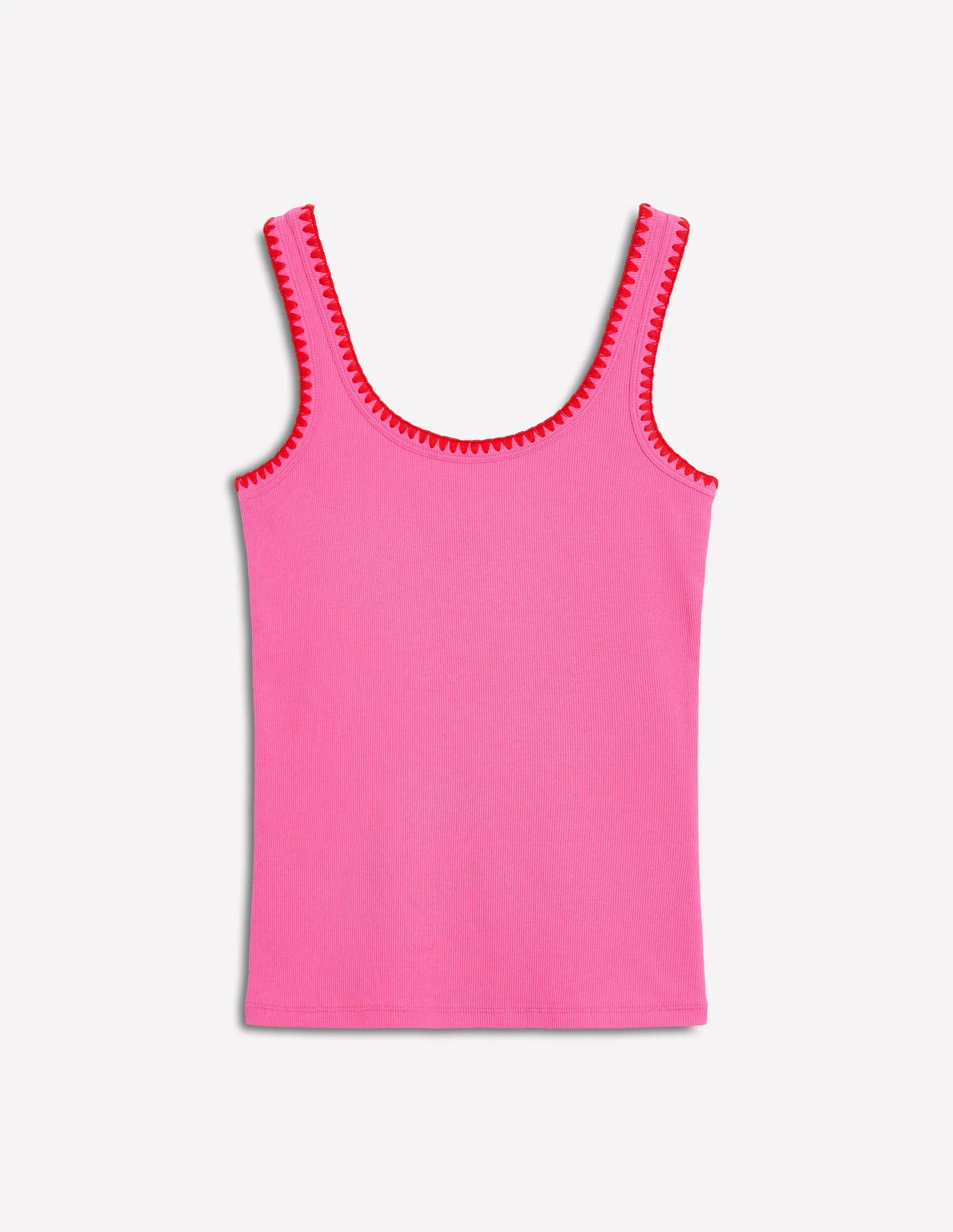 Crochet Trim Scoop Neck Vest-Pink