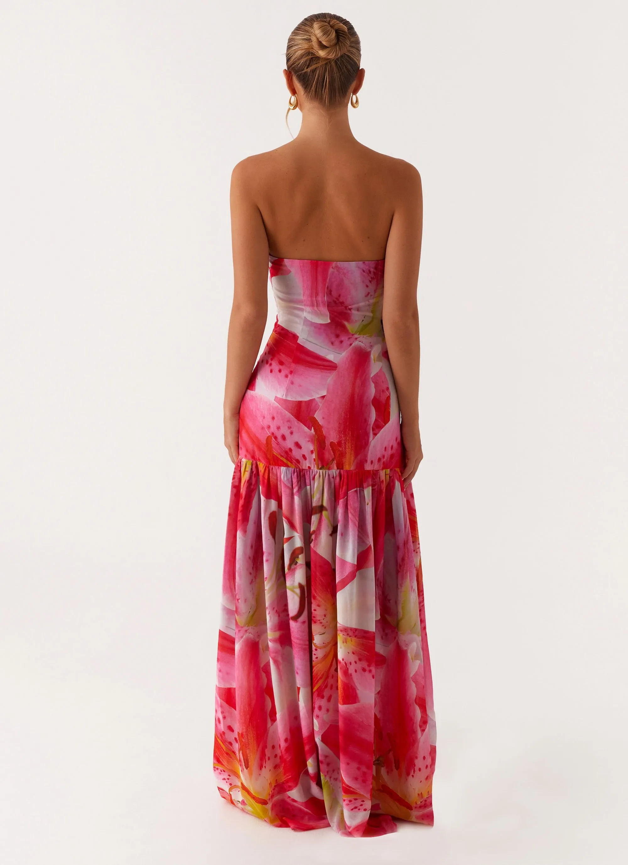 Eden Strapless Maxi Dress - White Pink Lilly