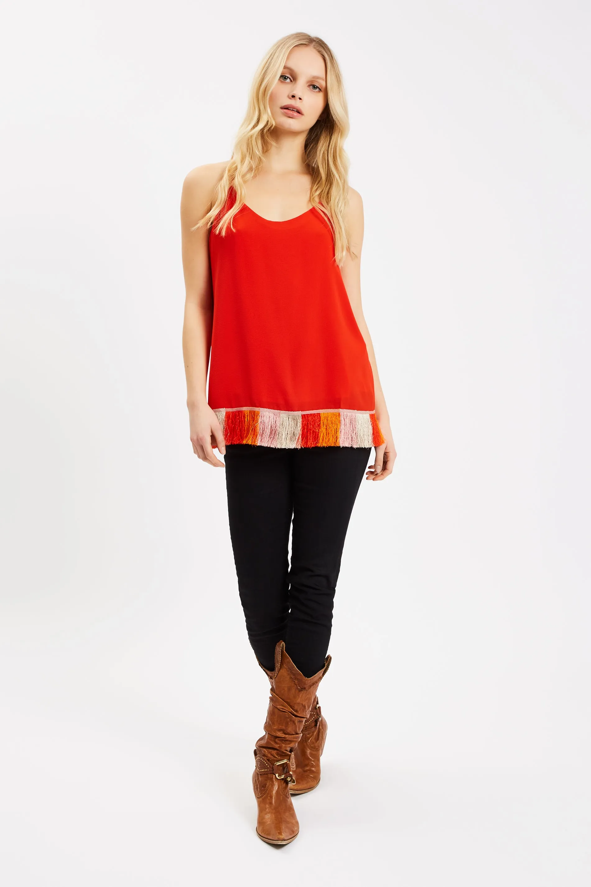 Edge of Reason Fringed Red Camisole