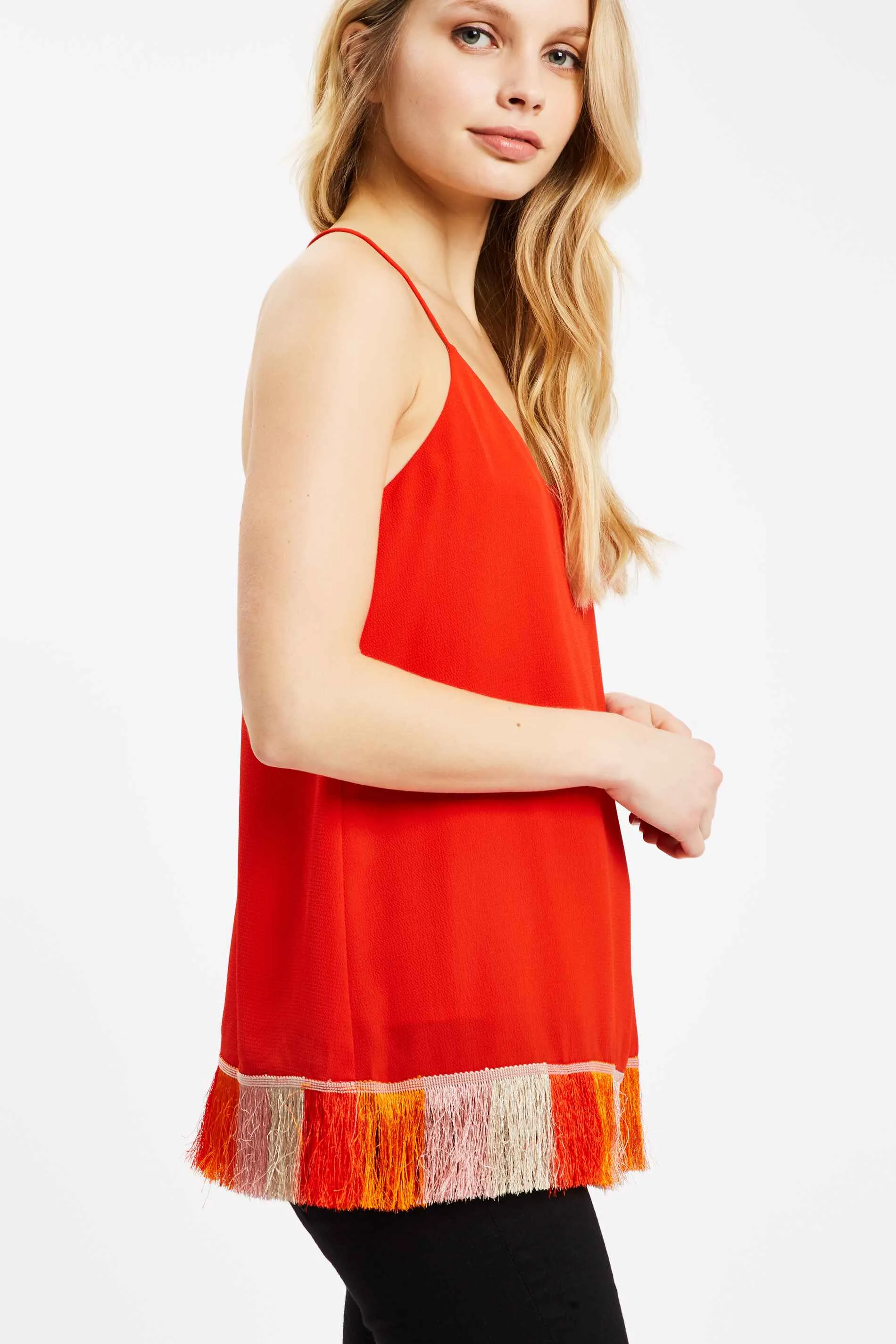 Edge of Reason Fringed Red Camisole