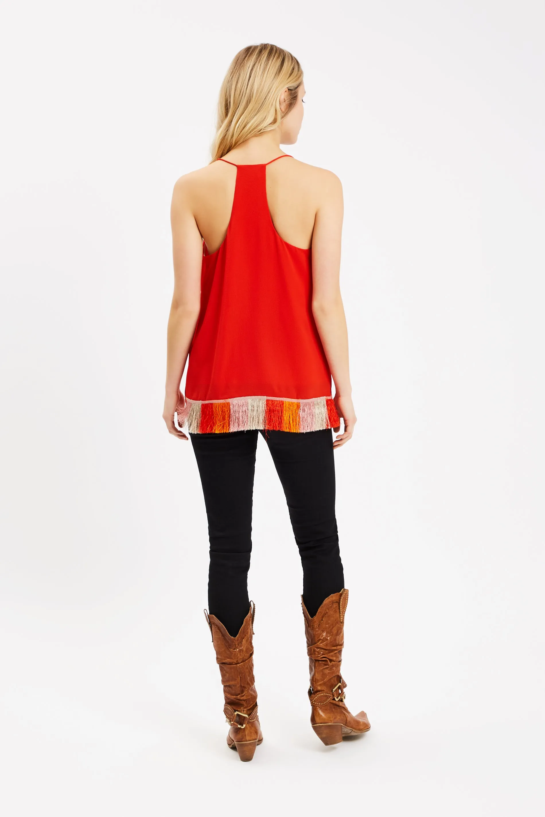 Edge of Reason Fringed Red Camisole