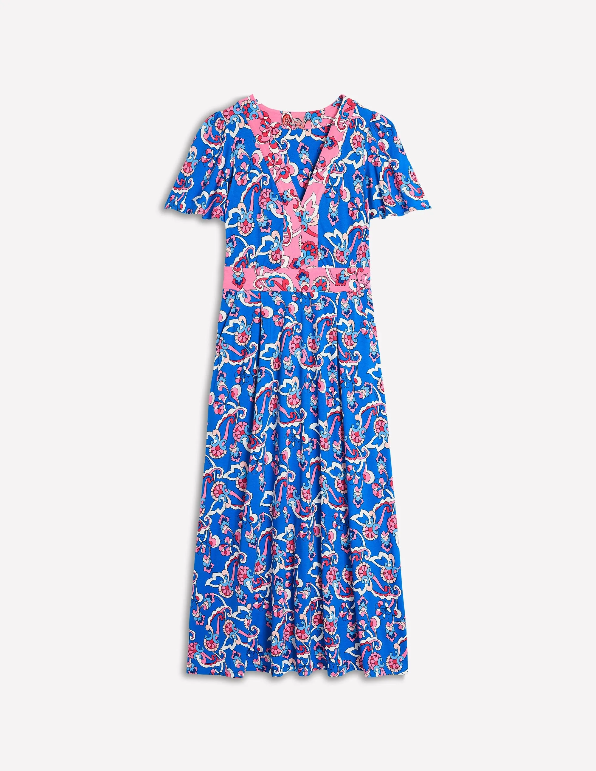 Ellie Flutter Maxi Tea Dress-Kingfisher Blue. Foliage Trail