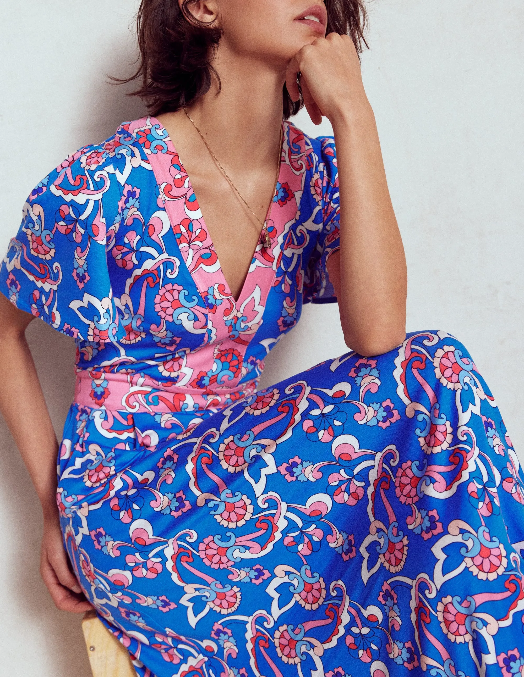 Ellie Flutter Maxi Tea Dress-Kingfisher Blue. Foliage Trail